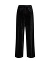 Black velvet wide-leg trousers with a drawstring waistband, shown against a plain white background.