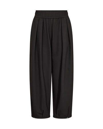 Black elasticated trousers on a white background