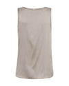 A sleeveless, scoop-neck top in a light taupe-beige color, shown flat against a solid white background.