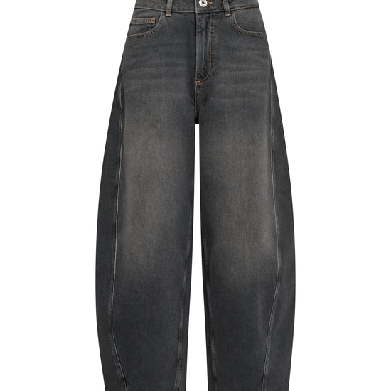 Dark gray washed wide-leg jeans shown flat against a solid white background.