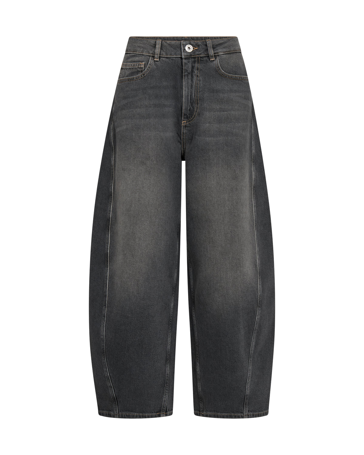 Dark gray washed wide-leg jeans shown flat against a solid white background.