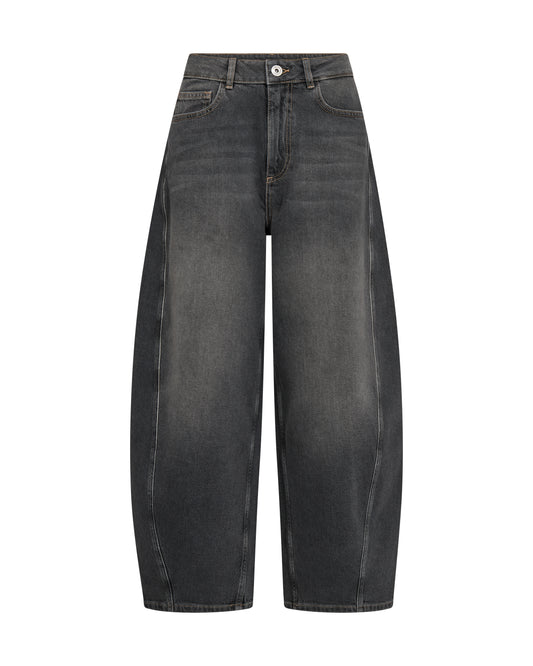 Dark gray washed wide-leg jeans shown flat against a solid white background.