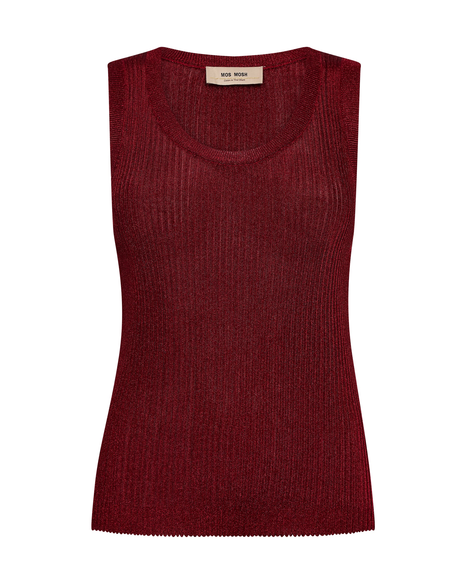 Scoop neck rib sparkly top in deep red from Mos Mosh