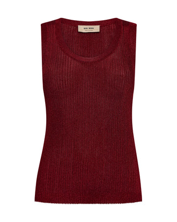 Scoop neck rib sparkly top in deep red from Mos Mosh