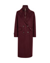 Maroon coat with a high collar on a white background