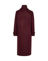 Maroon coat with a high collar on a white background