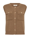 Brown sleeveless vest with button details on a white background