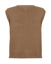 Brown sleeveless sweater vest on a white background