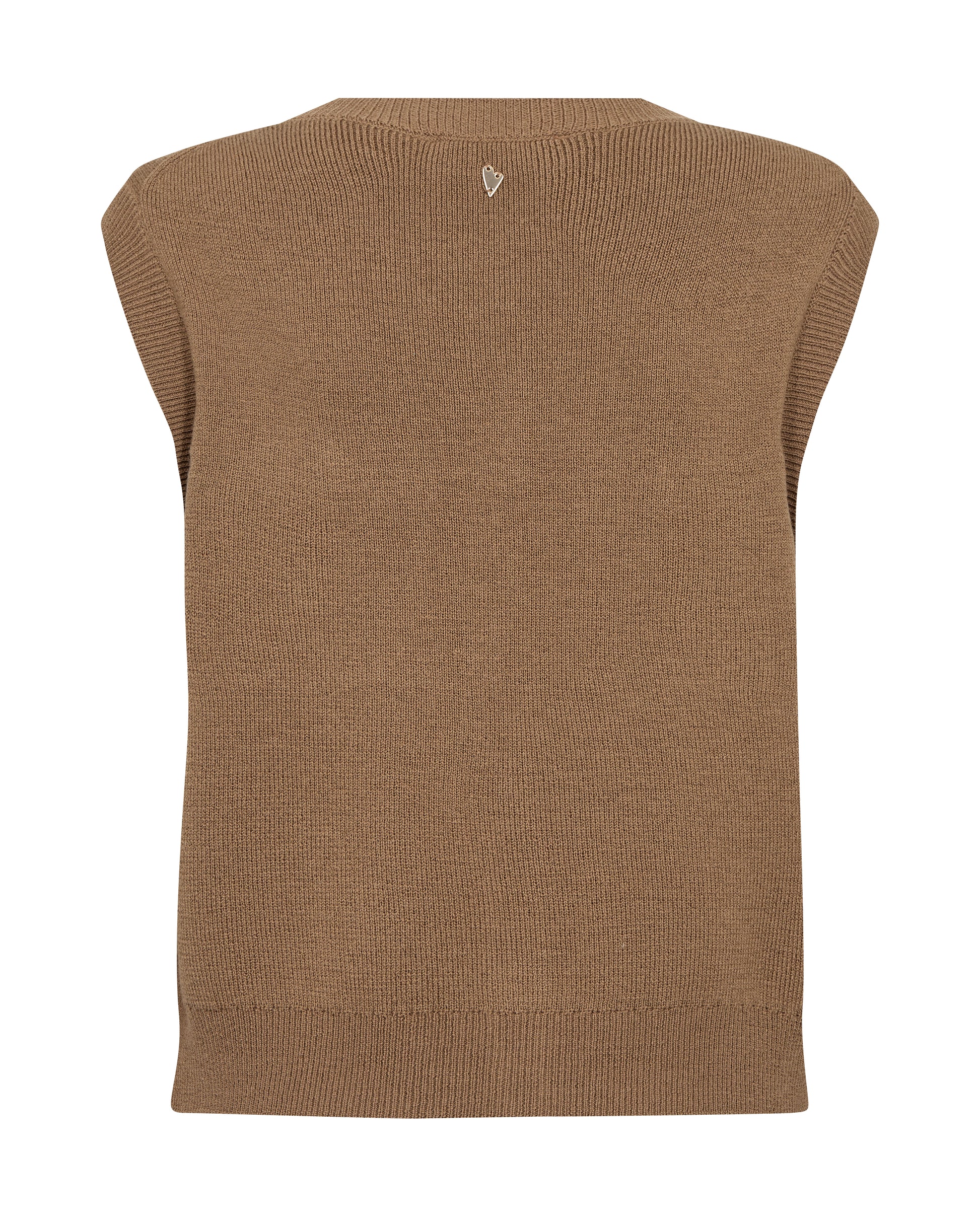 Brown sleeveless sweater vest on a white background