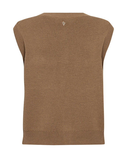 Brown sleeveless sweater vest on a white background