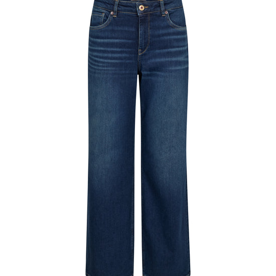 Blue jeans with port  and gold stud detail on a white background