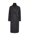 Maroon coat with a high collar on a white background