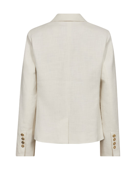 Rear view of White blazer with gold buttons on a white background from Mos Mosh
