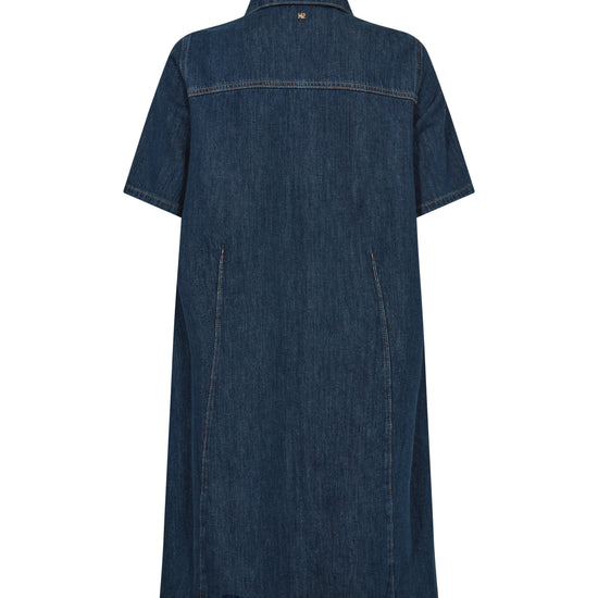 Blue denim dress on a white background