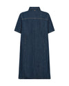 Blue denim dress on a white background