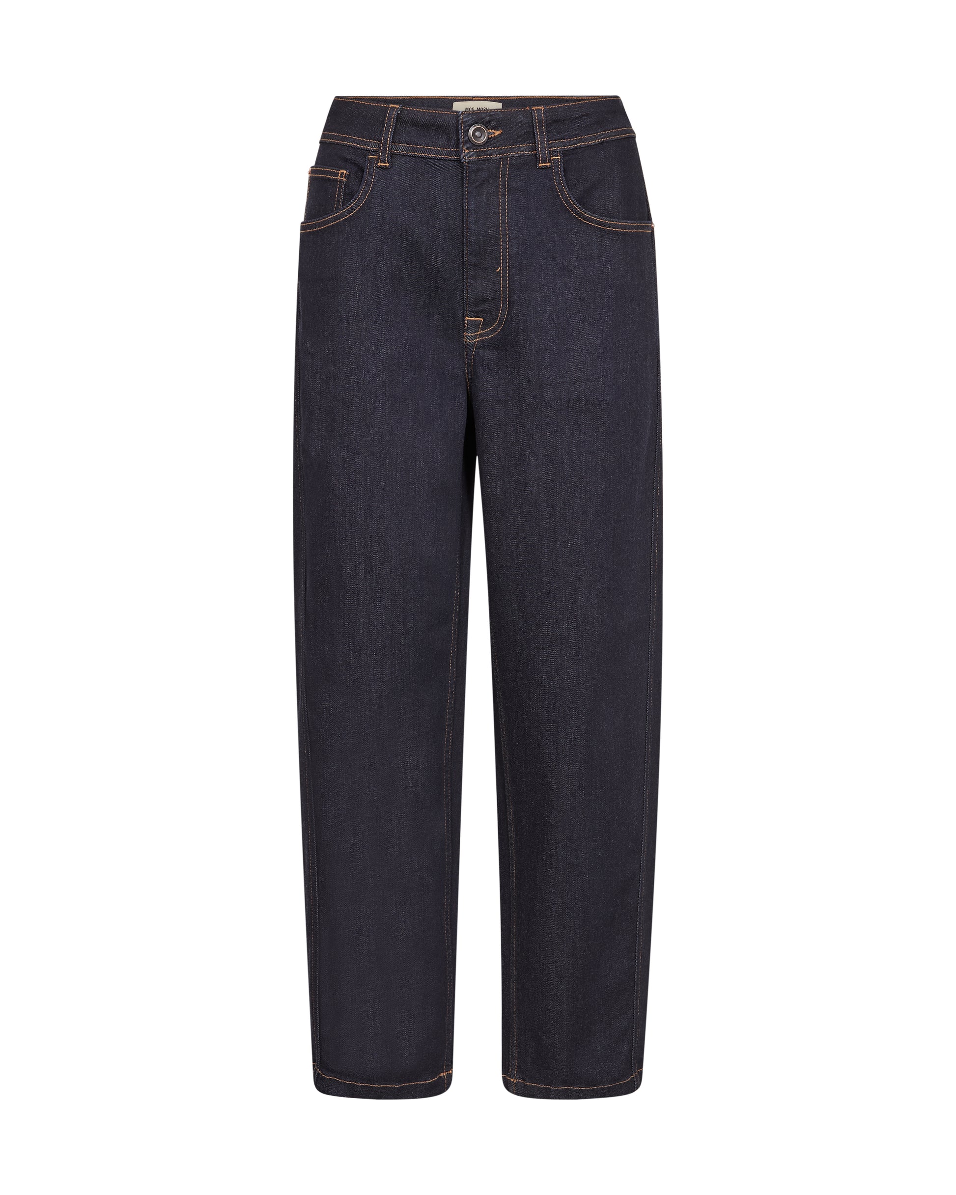 Dark indigo blue straight-leg jeans shown flat against a solid white background.