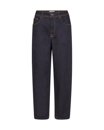 Dark indigo blue straight-leg jeans shown flat against a solid white background.