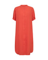 Orange linen dress with short sleeves on a white background