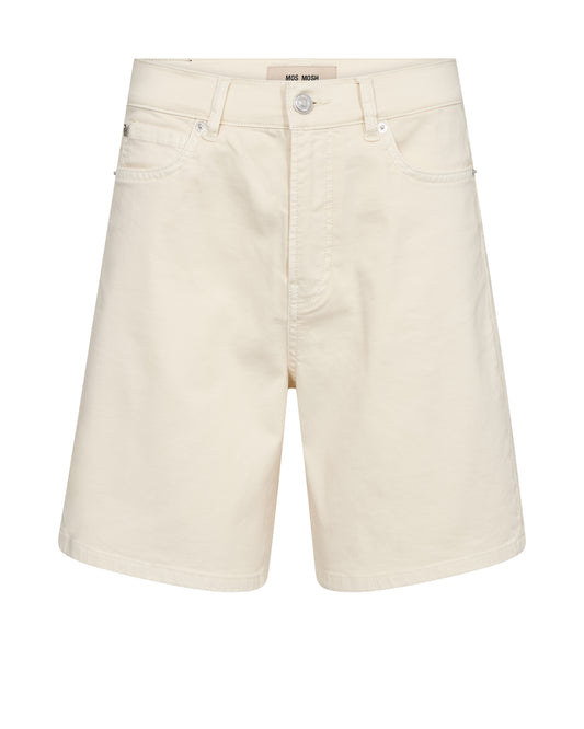 Ecru cotton stretch shorts on a white background from Mos Mosh