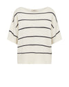 Ecru sweater with black stripes on a white background