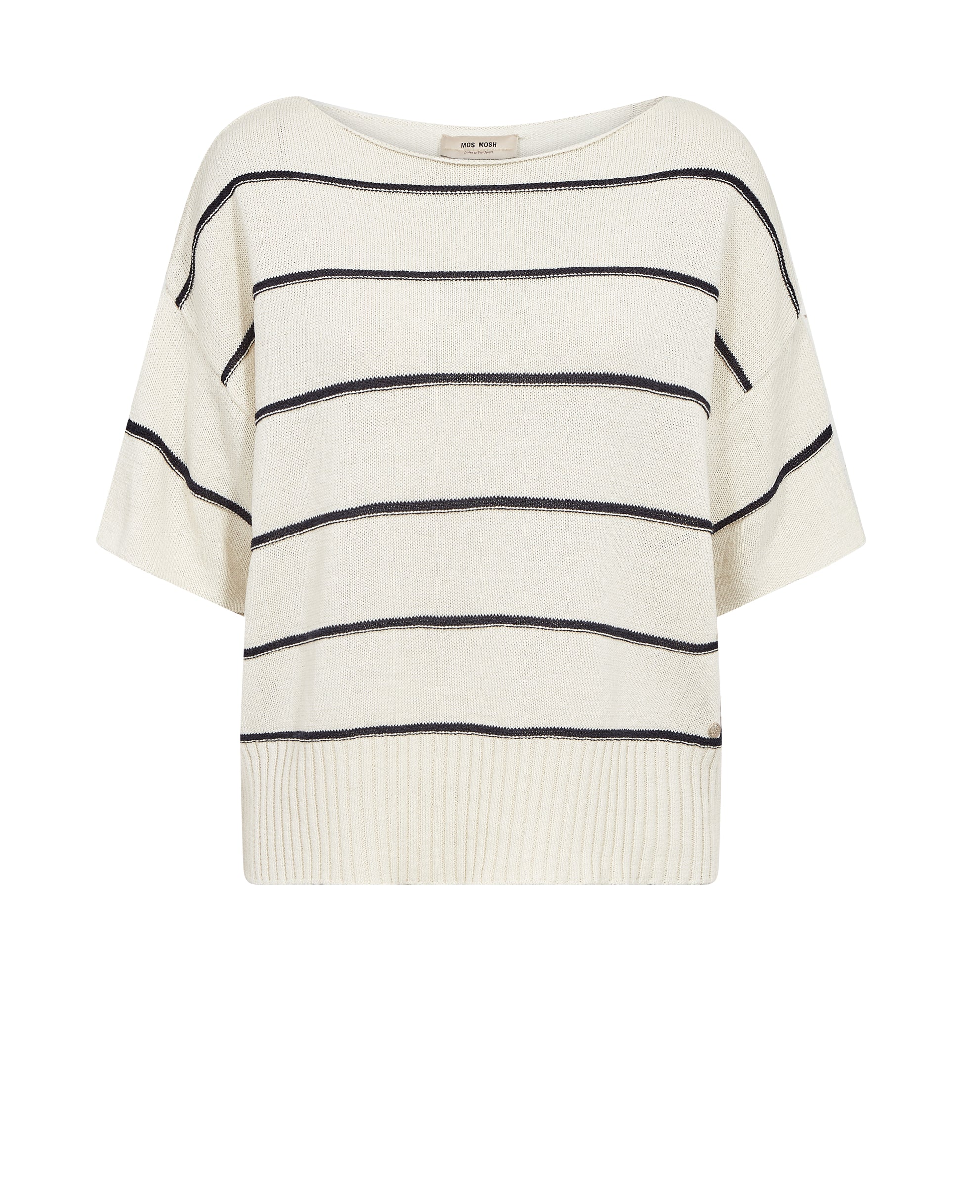 Ecru sweater with black stripes on a white background