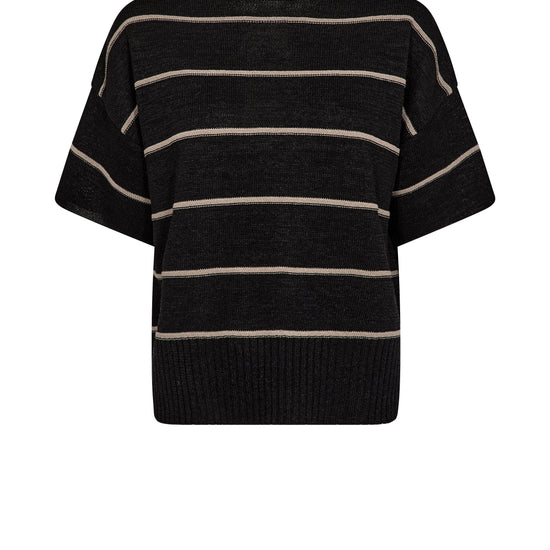 Black and beige striped sweater on a white background