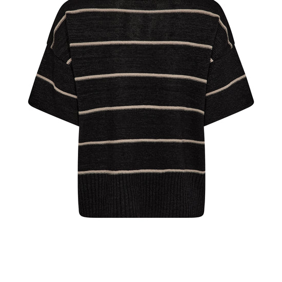 Black and beige striped sweater on a white background