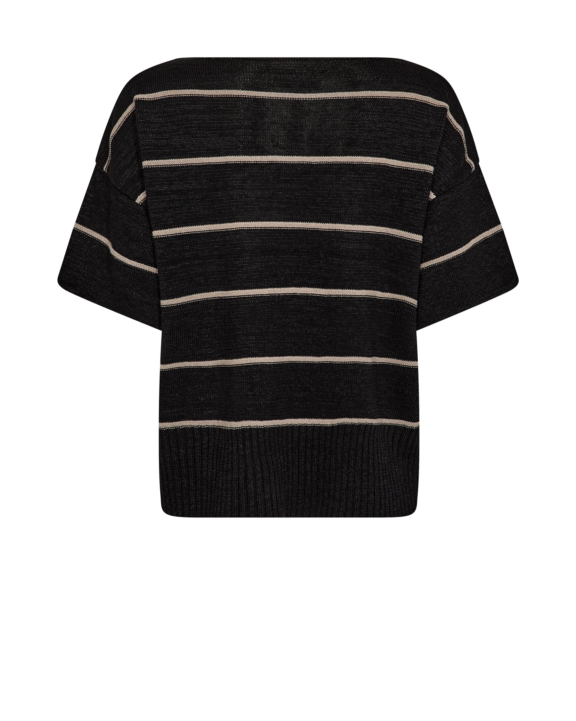 Black and beige striped sweater on a white background