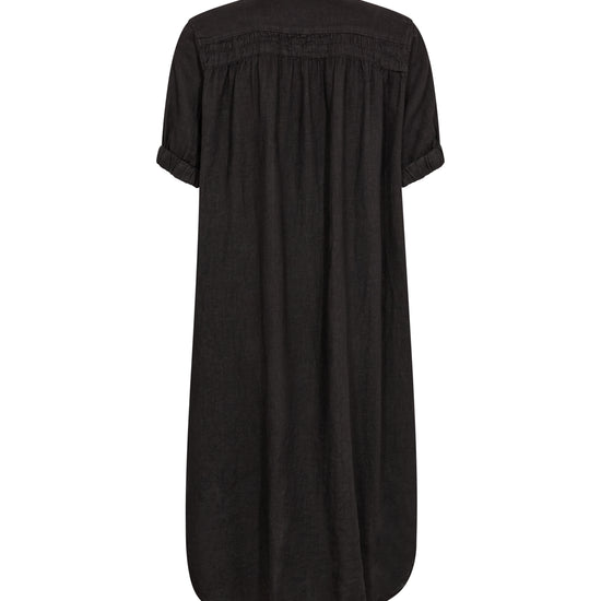 Rear view Black linen dress on a white background from Mos Mosh