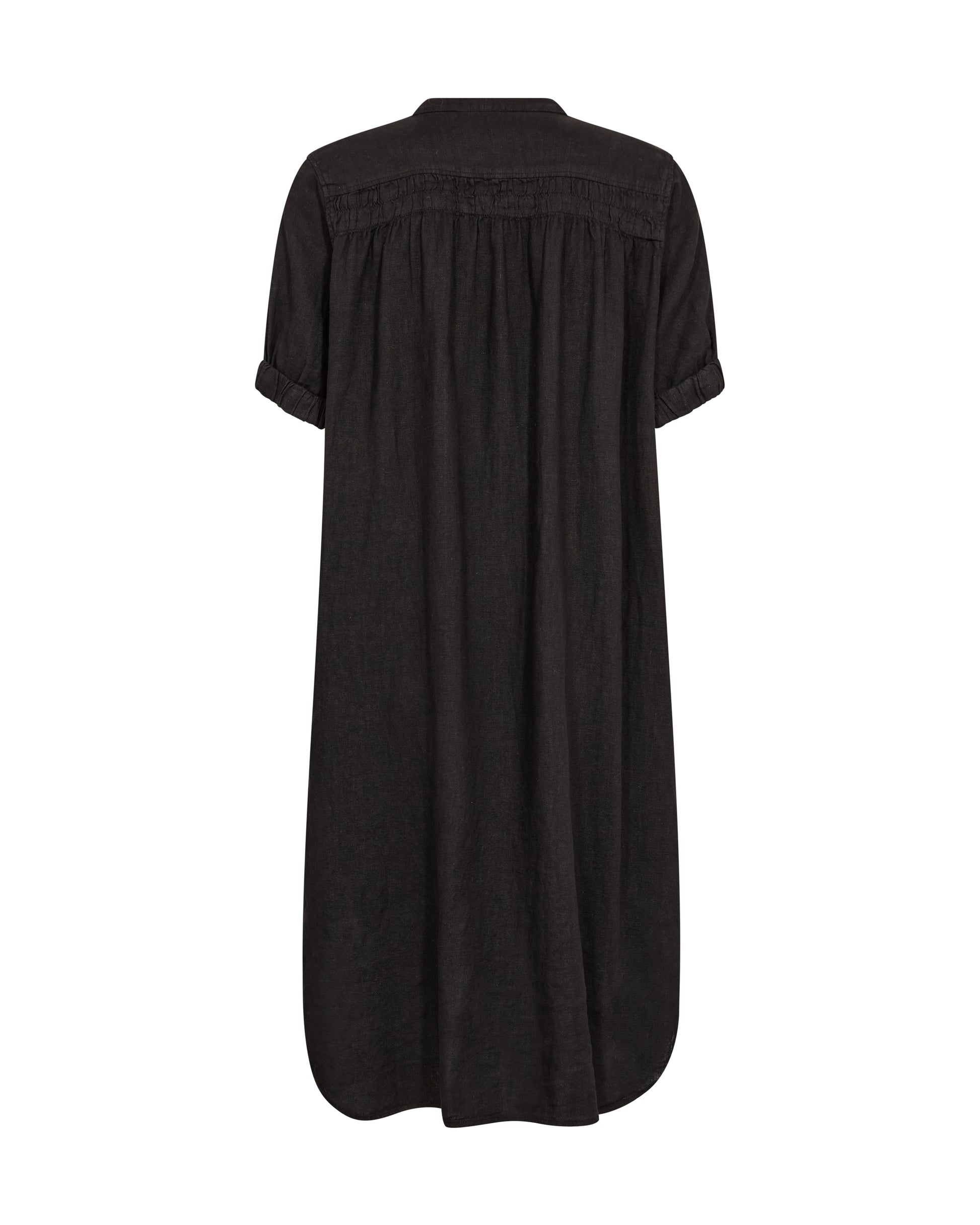Rear view Black linen dress on a white background from Mos Mosh