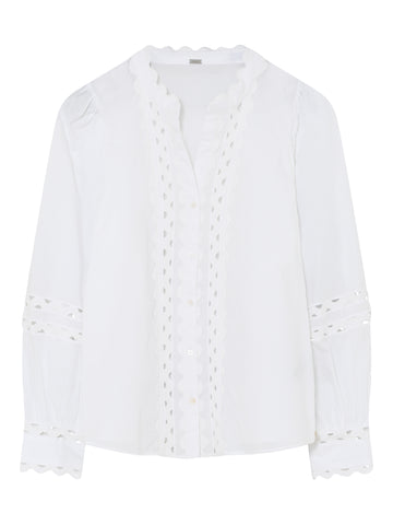 White cotton shirt with lace inserts