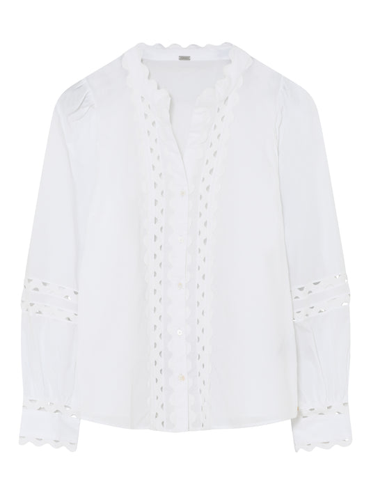 White cotton shirt with lace inserts