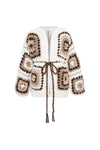 white cardigan with tie waist and brown crochet detailing from my beachy side