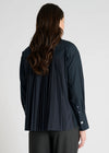 dark navy shirt with concealed placket and pleated rear rear view