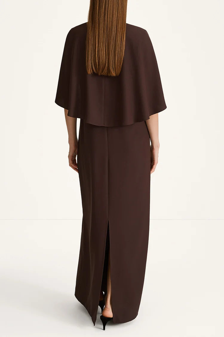 Brown cape and skirt set on a white background