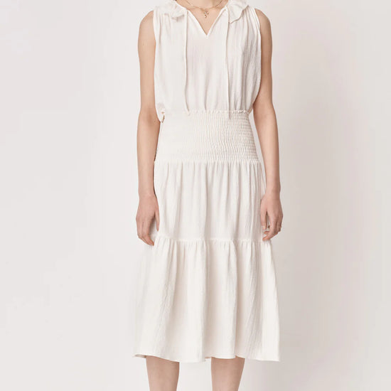 Midi off white skirt with shirred waist and double tier