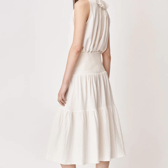 Midi off white skirt with shirred waist and double tier