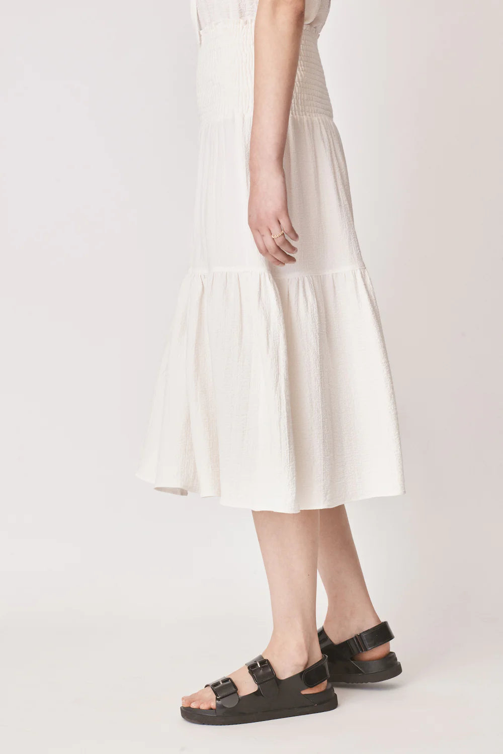 Midi white tiered sales skirt