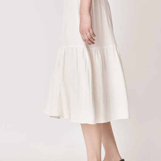 Midi off white skirt with shirred waist and double tier