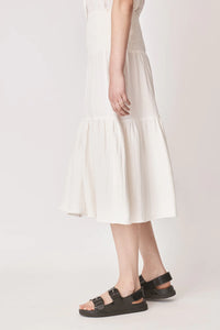 Midi off white skirt with shirred waist and double tier