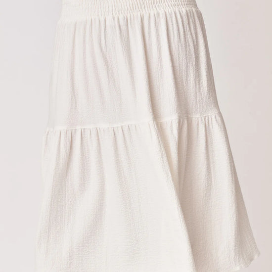 Midi off white skirt with shirred waist and double tier