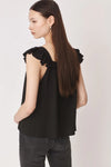 Ruffle capped sleeved top with square neck and backline in textured waffle like black fabricv