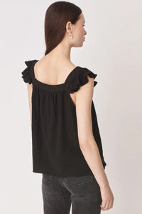 Ruffle capped sleeved top with square neck and backline in textured waffle like black fabricv