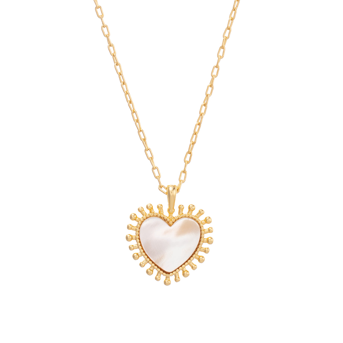 pretty heart shaped pendant necklace with mother of pearl stone detail