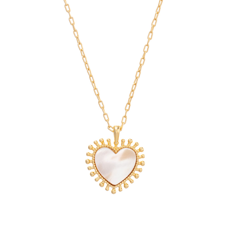 pretty heart shaped pendant necklace with mother of pearl stone detail