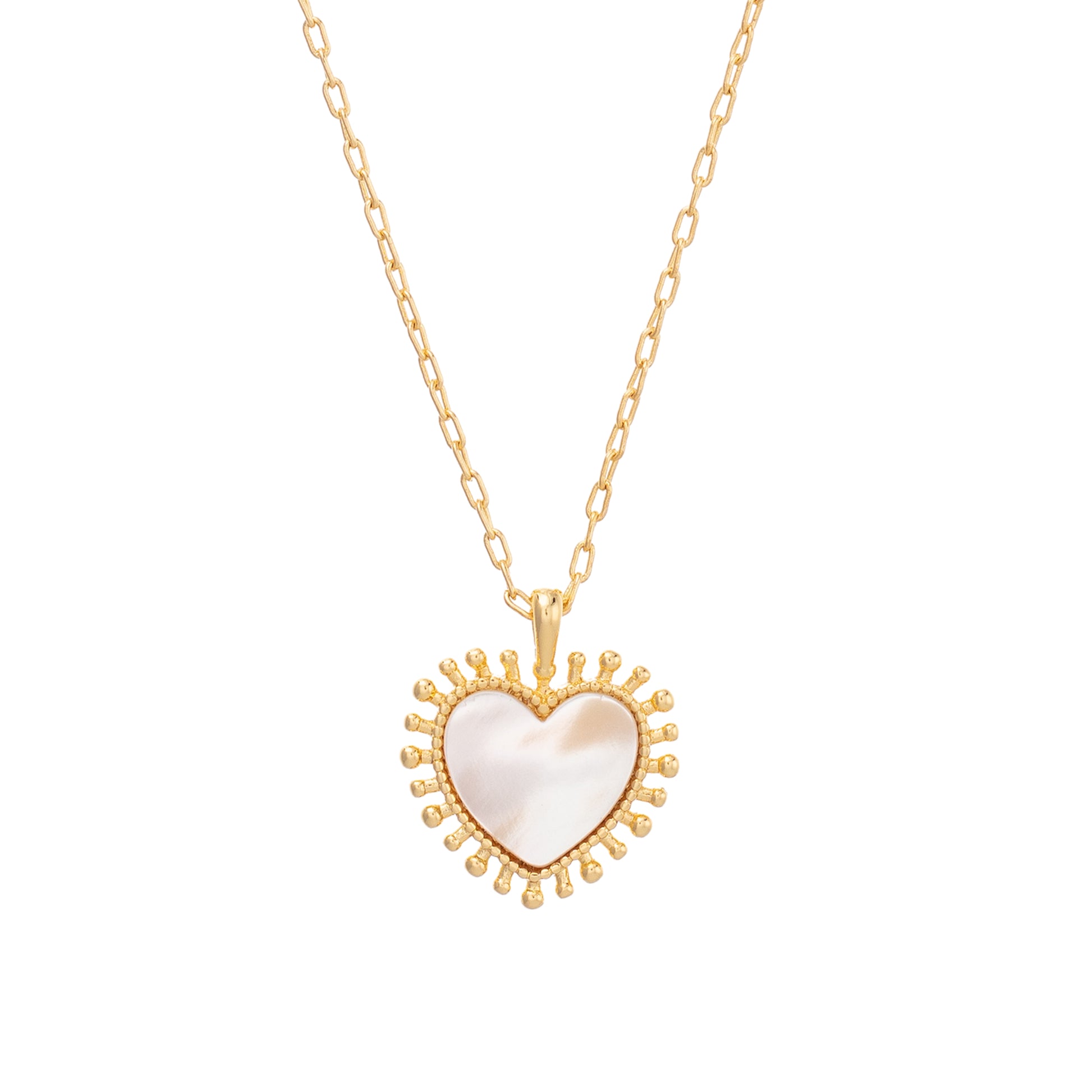 pretty heart shaped pendant necklace with mother of pearl stone detail