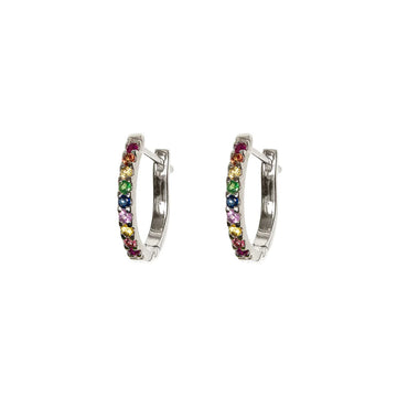 Mixed precious stone huggie earrings silver