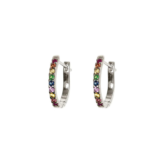 Mixed precious stone huggie earrings silver