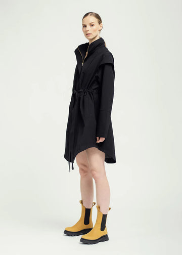 Black raincoat with self tie waist