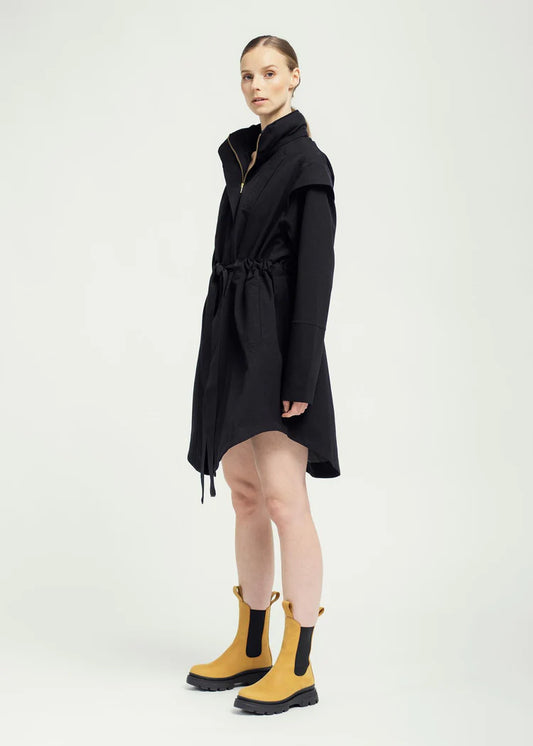 Black raincoat with self tie waist